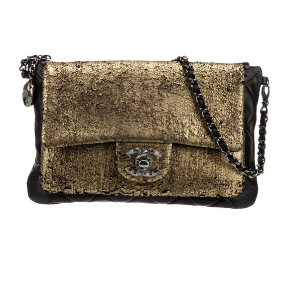 AUTHENTIC CHANEL Mineral Nights Clutch Gold Black Lambskin Wristlet Circa 2012 - Picture 11 of 15